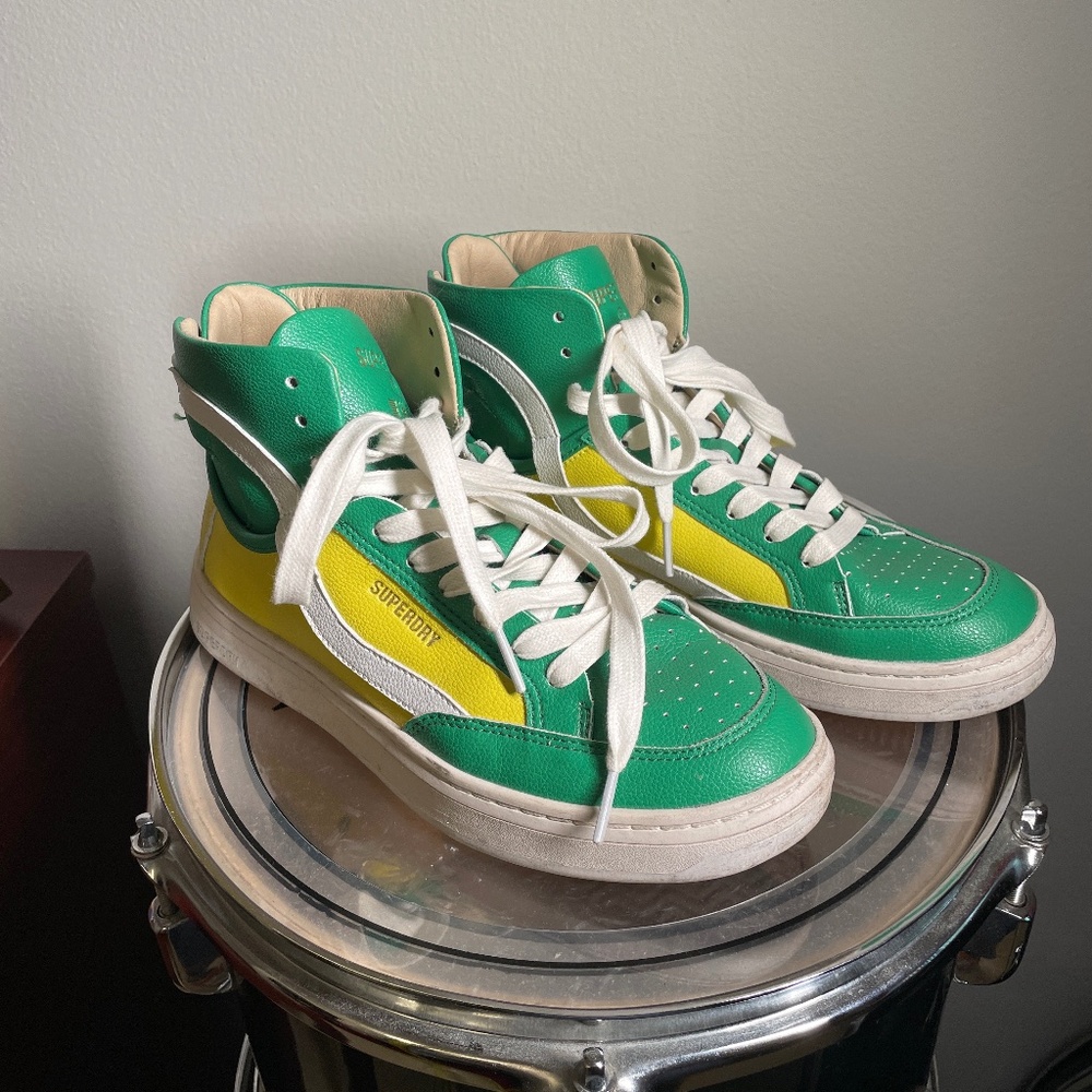 Superdry Green/Yellow High Tops (Vegan Leather) Size 7 Women's